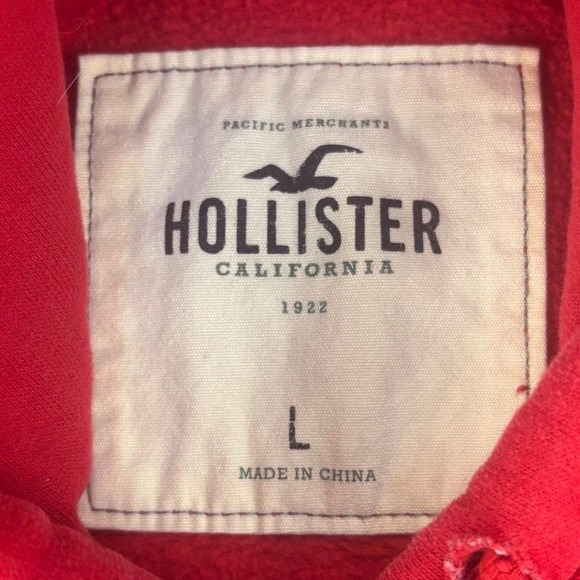 Hollister Red Logo Hoodie Sweatshirt L Y2K Surf Skate Streetwear Cozy Core - Picture 2 of 8